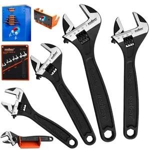HORUSDY 4-Piece Adjustable Wrench Set With 4-Piece Magnetic Wrench Organizer Racks, 6" 8" 10" Wide Jaw Black Oxide Wrenches with Tool Roll Pouch, Metric&SAE Scales, CR-V Steel for Home Garage Workshop