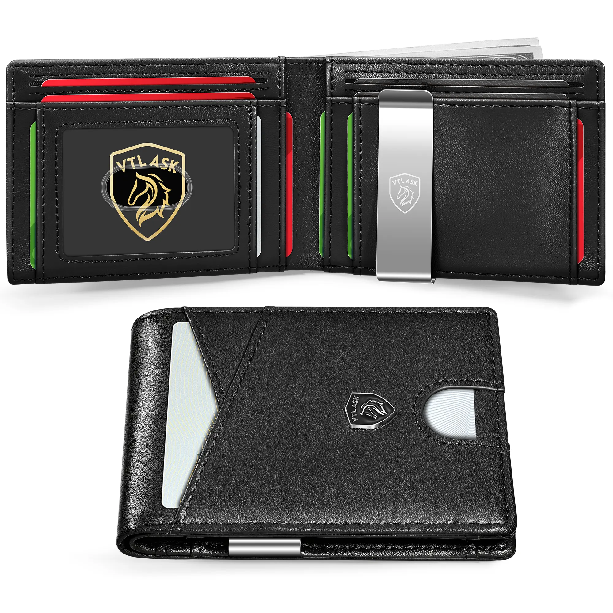 VTLASK Ultra Thin RFID Shielded Men's Wallet - Business Minimalist, Minimalistic RFID Leather Wallet with ID Window, Card Slots - Lightweight, Durable Front Pocket Fit, Business Minimalist Wallet, Minimalistic Rfid Wallet