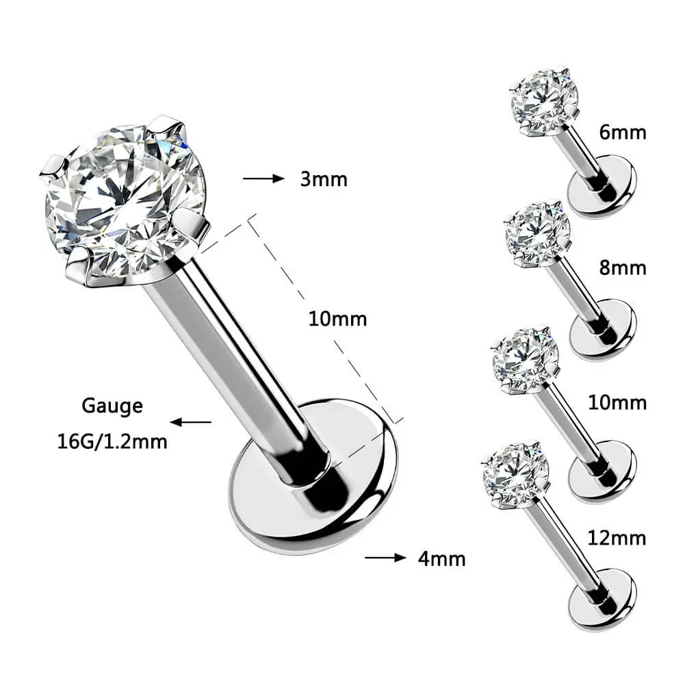 OUFER 16G Unisex 6AL4V Titanium Internally Threaded Labret Lip Ring - CZ Rhinestones, Gentle Inner Thread, Multi-Size 6Mm, for Lobe & Tragus Piercings, Comfortable Fit, Glamorous Daily Wear, Single Piece Makes Gifting Simple
