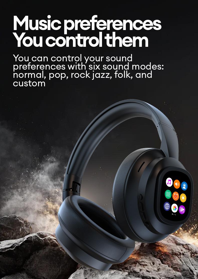 MGALL X1 Pro Wireless Bluetooth 6.0 Headphones with Detachable Full Color LCD Touch Screen, Support Customizable Screen Wallpaper, Audio Headset for Music & Phone Calls