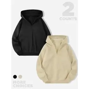 Men's Solid Drop Shoulder Zip Up Hoodie, Fashion Casual Loose Long Sleeve Hooded Sweatshirt for Daily Outdoor Wear, Men Fall & Winter Clothes