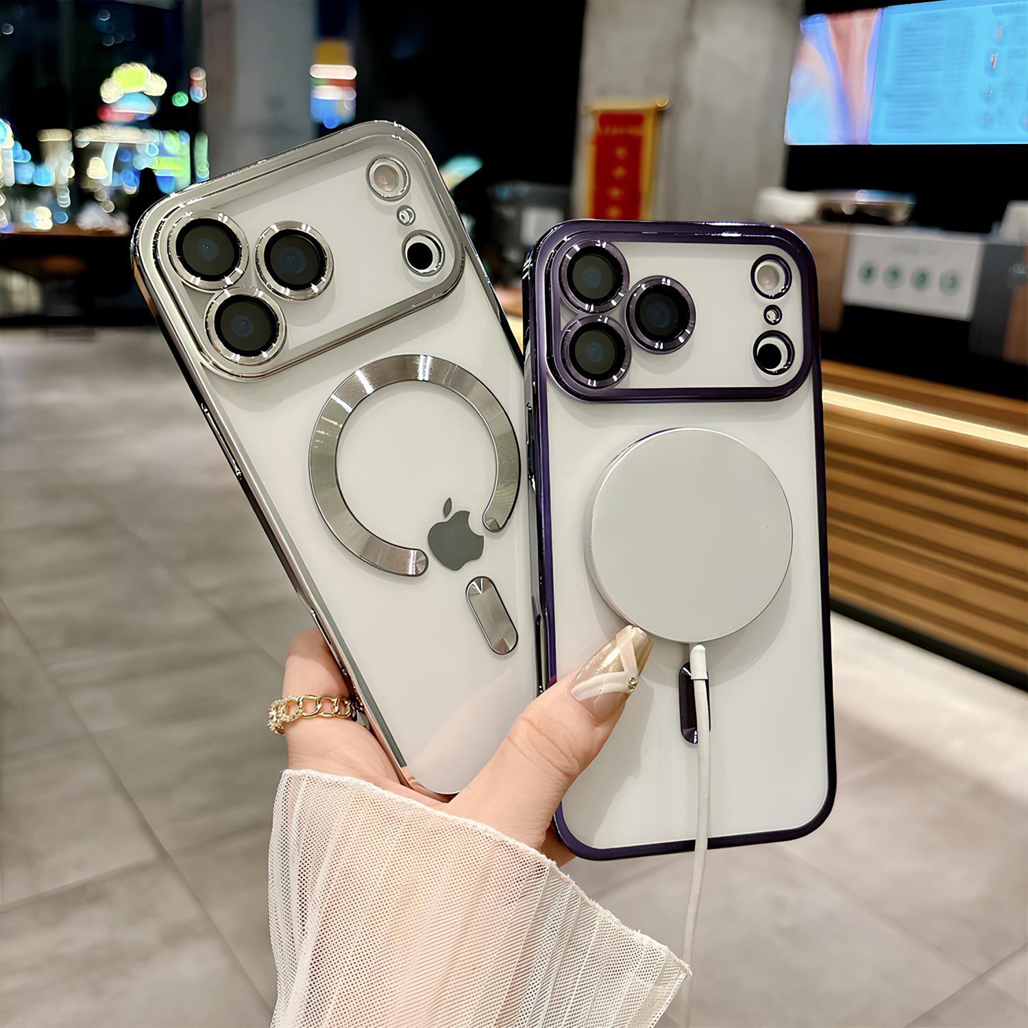 For iPhone 17 Pro Max 16 15 Plus/Pro [Compatible with MagSafe] Shockproof Camera Lens Protectors Electroplate Edge Soft TPU Protective Phone Cover Durable Wireless Magnetic