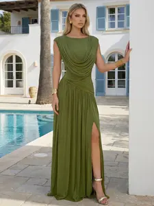 Curvysweet SDK0626A Elegant Draped Neck Backless Bodycon Maxi Dress with Sleeveless Tank Style, Ruched Waist & High Front Slit - Perfect for Night Out, Cocktail Parties, Wedding Guests, Birthdays, Formal Dinners, Prom & Valentine's Day