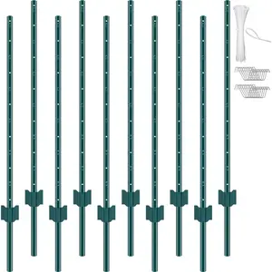 VEVOR 4 Feet Fence Post,  , 10 Pack T-Post Heavy Duty Metal Fence Posts, Sturdy Steel Fence Stakes for Garden Yard, Lawn, Farms and Outdoor Wire Fencing, Green