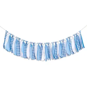 Blue and White Gingham Banner/Garland - First Birthday High Chair Banner,Gingham Garland For Baby Shower,Wall Hanging, Nursery Decor,Party Garland, Decorative Fabric Bunting, (blue)