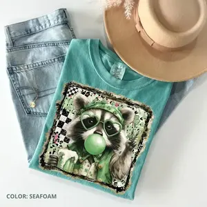 Comfort Colors Retro Coquette St Patrick’s Day Tshỉt, Preppy Raccoon Irish Clover Tee, Faux Glitter Brushstrokes Shamrock Tshirt, Trendy Green T-Shirt - LORA ATCHER