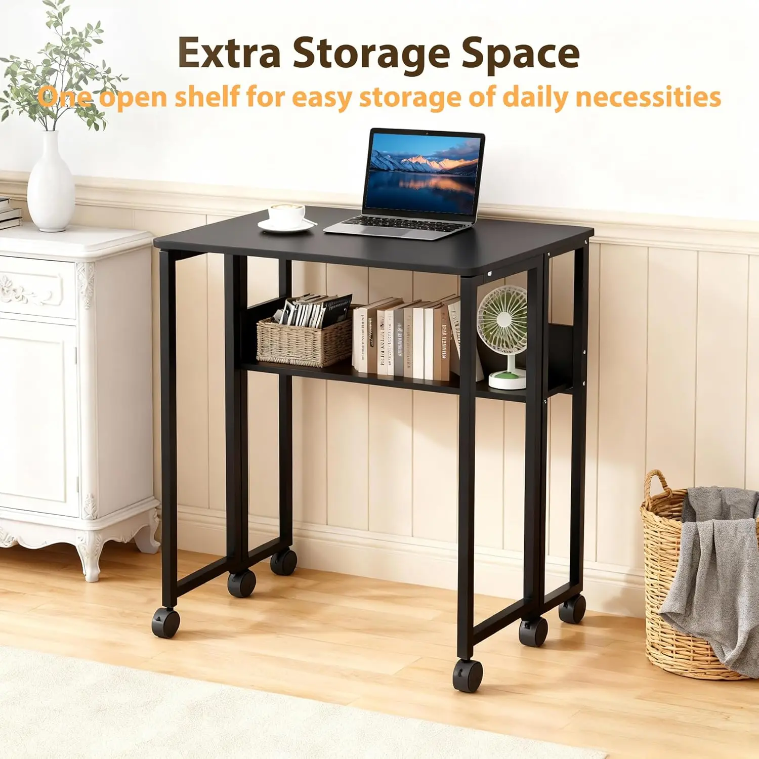 【DealsForYouDays】Garvee Collapsible Rolling Desk with Sturdy Frame and 135 Lb Capacity, Compact Mobile Workstation Perfect for Small Spaces, Dorms, Apartments, and Home Offices