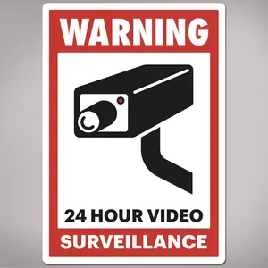 Avery 24 Hour Video Surveillance Warning Labels, Waterproof, UV Resistant, Preprinted, 5" X 3.5", 8 Labels