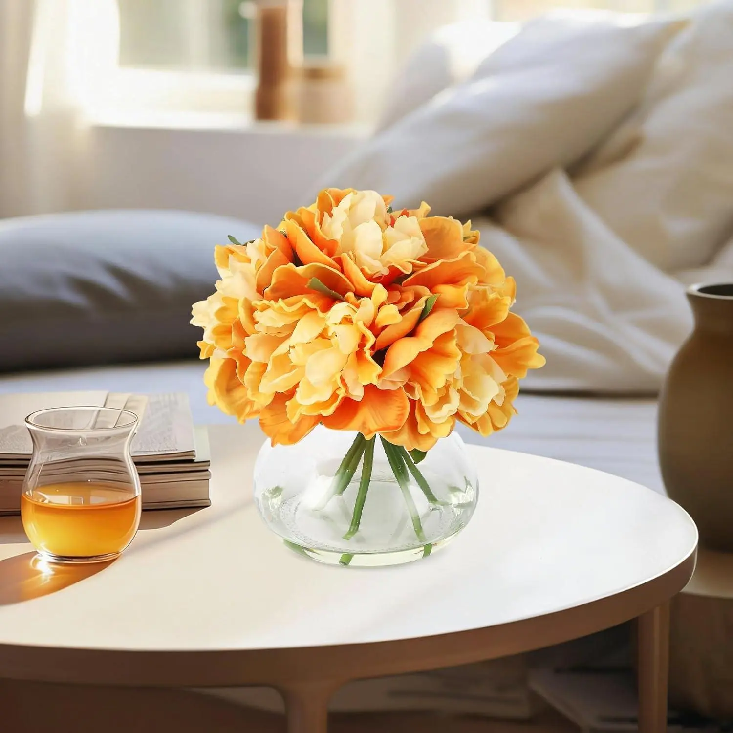 Realistic Faux Champagne Silk Peony Bouquet Set - Decorative Centerpiece in Glass Vase Set with Faux Water, Orange Compact Electric Push Mower, Roof Drain Sun Shelter, Puncture-Proof Tire, All-Weather PE Rattan for Summer Gatherings Home Decor