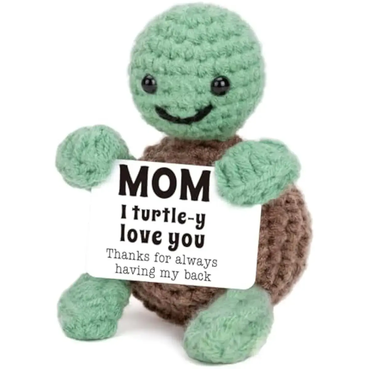 Handmade Knitted Wool Yarn Crochet Turtle Doll Stress Relief Toy - Mini Sized Products (2.3x1.4x3.5 in), JJ-Infused, Soft Texture, Mom Emotional Care Gift with Love Card (Birthday Present from Kids), Retirement