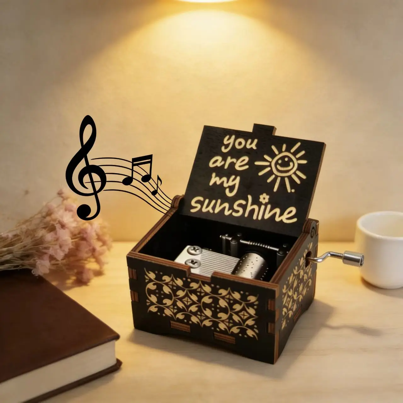 Hand-Crank Wooden Music Box: Plays “You Are My Sunshine” | Vintage Gift for Couples, Lovers, Kids, Grandchildren, Creates Family Bonding Moments