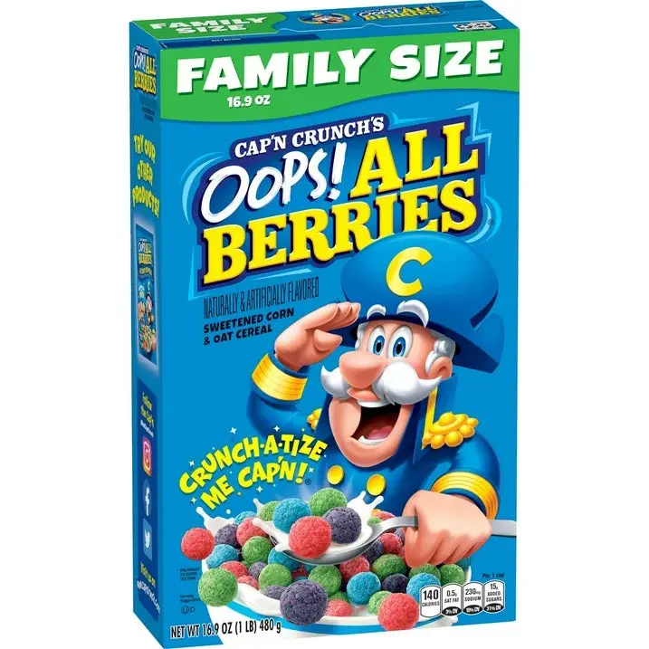 Cap’n Crunch Oops All Berries Crunchy Cereal Value Pack 16.9 oz Box