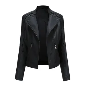 Women's Faux Leather Moto Slim Thin Leather Jacket, PU Leather Jacket, Womenswear Streetwear chic outerwear biker coat Black Wine Red Camel S-2XL tiktokshopspringglowup