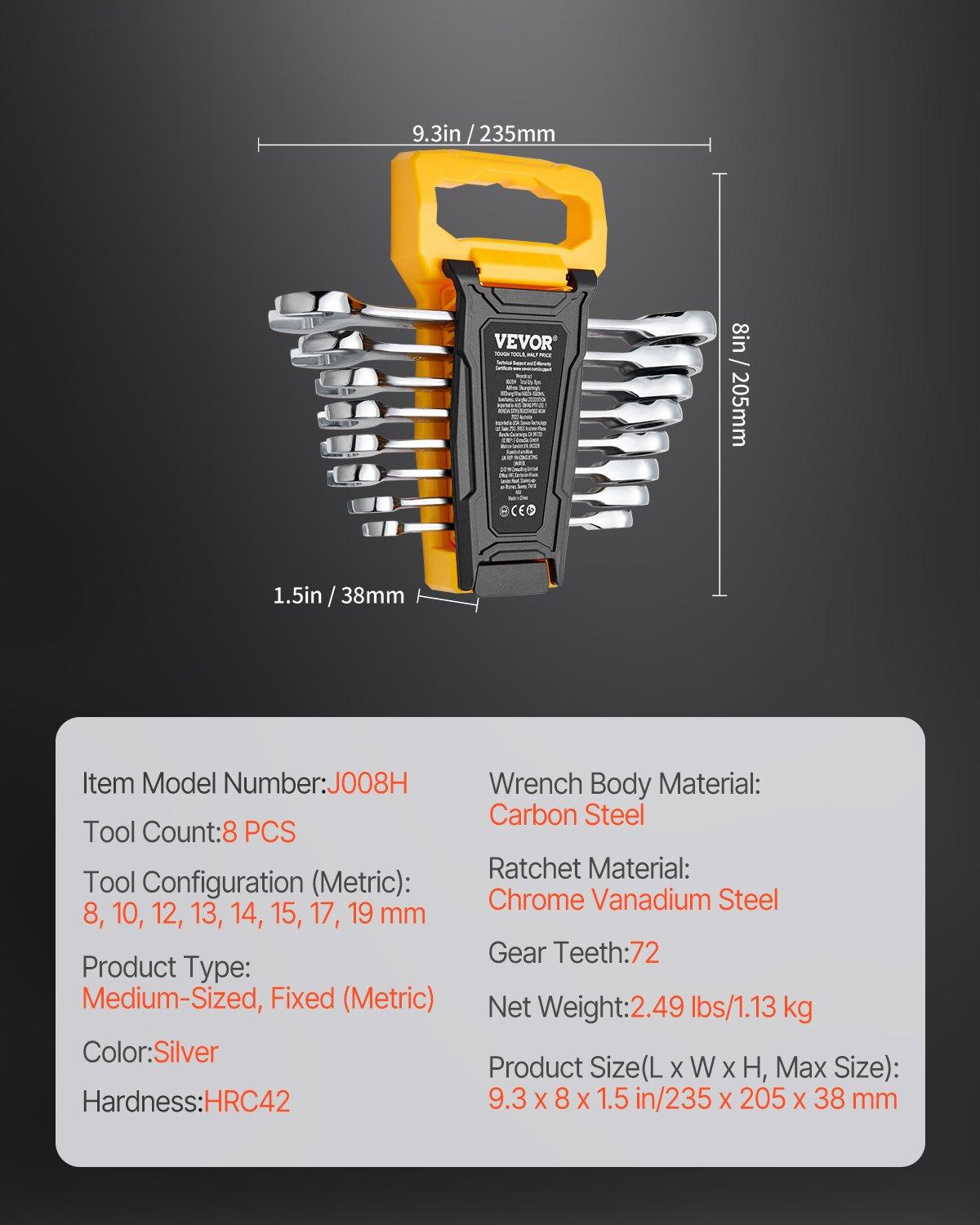 VEVOR Combination Wrench Set 30 PCS SAE 1/4" to 1", Metric 8mm to 24mm Organizer Rack