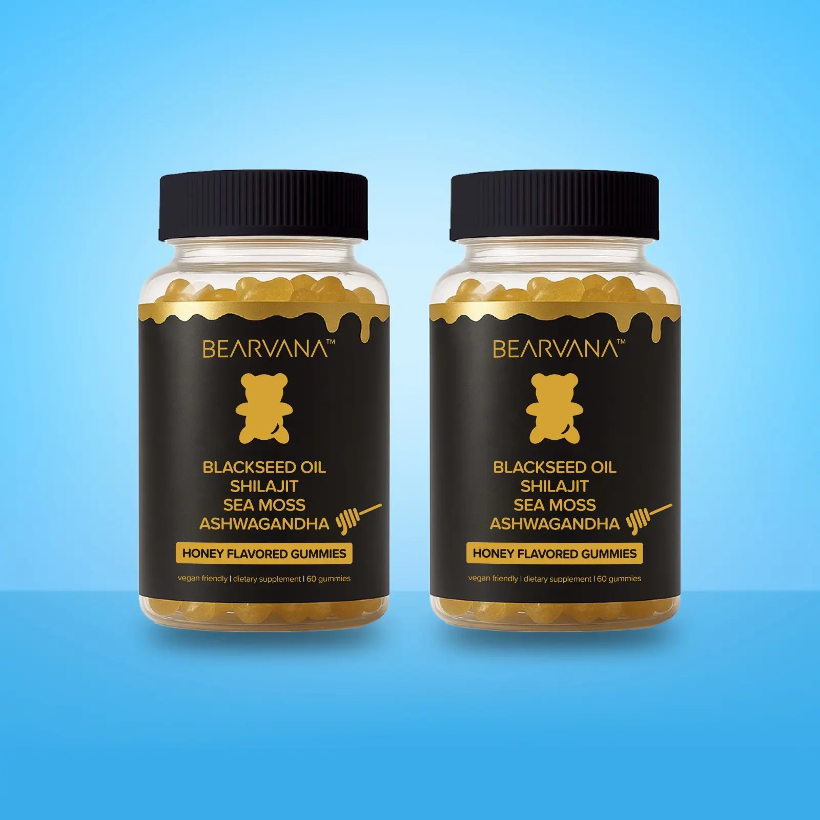 BEARVANA 4-in-1 Wellness Gummies Double Pack | Black Seed Oil, Shilajit, Sea Moss & Ashwagandha | Honey Flavor | Vitamins C & D | Two Month Supply | 120 Gummies