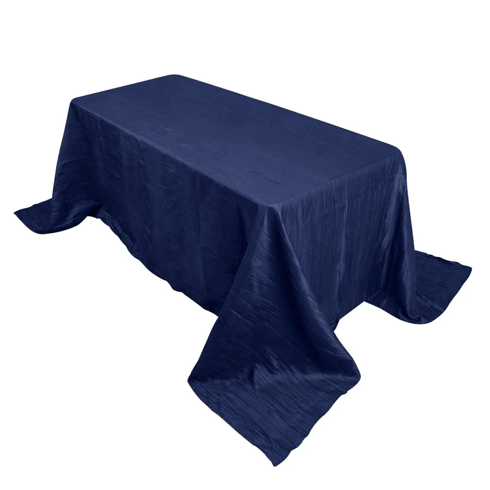 Navy Blue Seamless Accordion Crinkle Taffeta Tablecloth - 90"x132" Rectangle Outdoor Furniture Table Cover, Washable Hand Wash Option