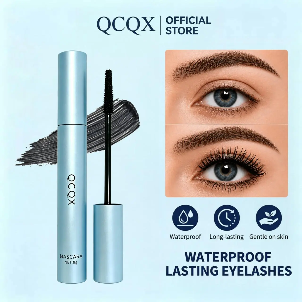 QCQX Waterproof Mascara for Volume and Length, Long-Lasting and Enhancing Eyelash Extension Formula, Hypoallergenic Makeup, Mascara Volume And Length Waterproof, Enhancing Mascara