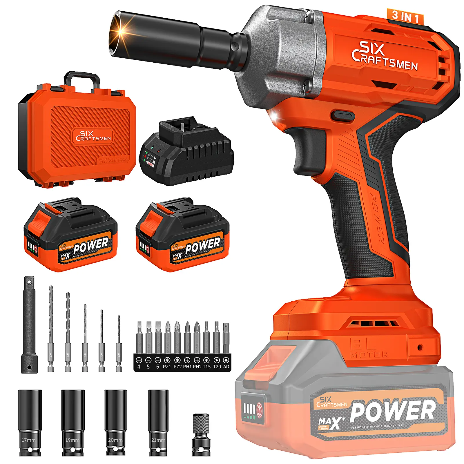 700N.m Brushless Cordless Impact Wrench, 21V Impact Wrench 1/2 inch, Impact Driver with 2 * 4.0Ah Batteries,2500RPM Variable Speeds for Family Car/Pickup Truck/Mower