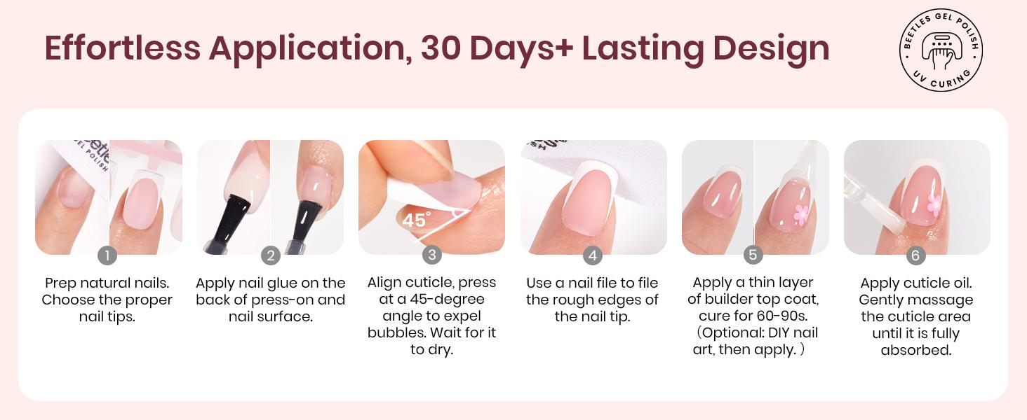 Beetles X Press Plus-Lite Kit French Tips Square Almond French Tip Press on Nails with Nail Glue Builder Top Coat Squoval Press on Nails DIY Manicure Gift for Women