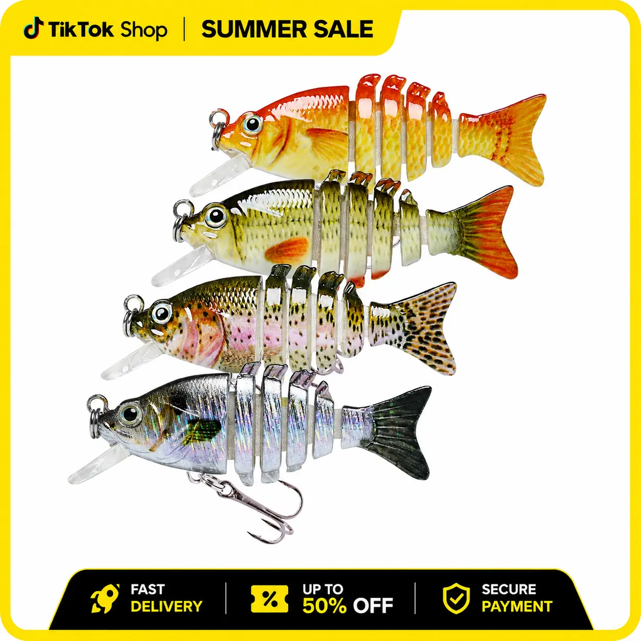 TRUSCEND Easy Catch SwimMax Fishing Lures - BKK Ultra Sharp Treble Hooks, 3D Realistic Eyes, ABS Material, 6-Segment Lifelike Lures for Bass, Trout, Fishing Lure