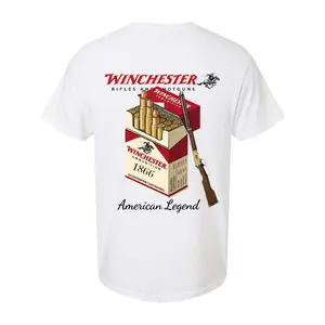 Winchester Men's Cotton Short-Sleeve Round Neck Top - Casual, 1866 Ammo Box Print, Lever Action Rifle Graphic, Vintage Hunting Apparel, Cowboy Western Style, Gun Enthusiast Gift