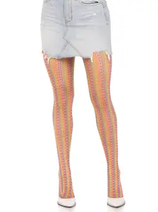 Acadia Rainbow Woven Fishnet Tights for Casual Party Pride Wear