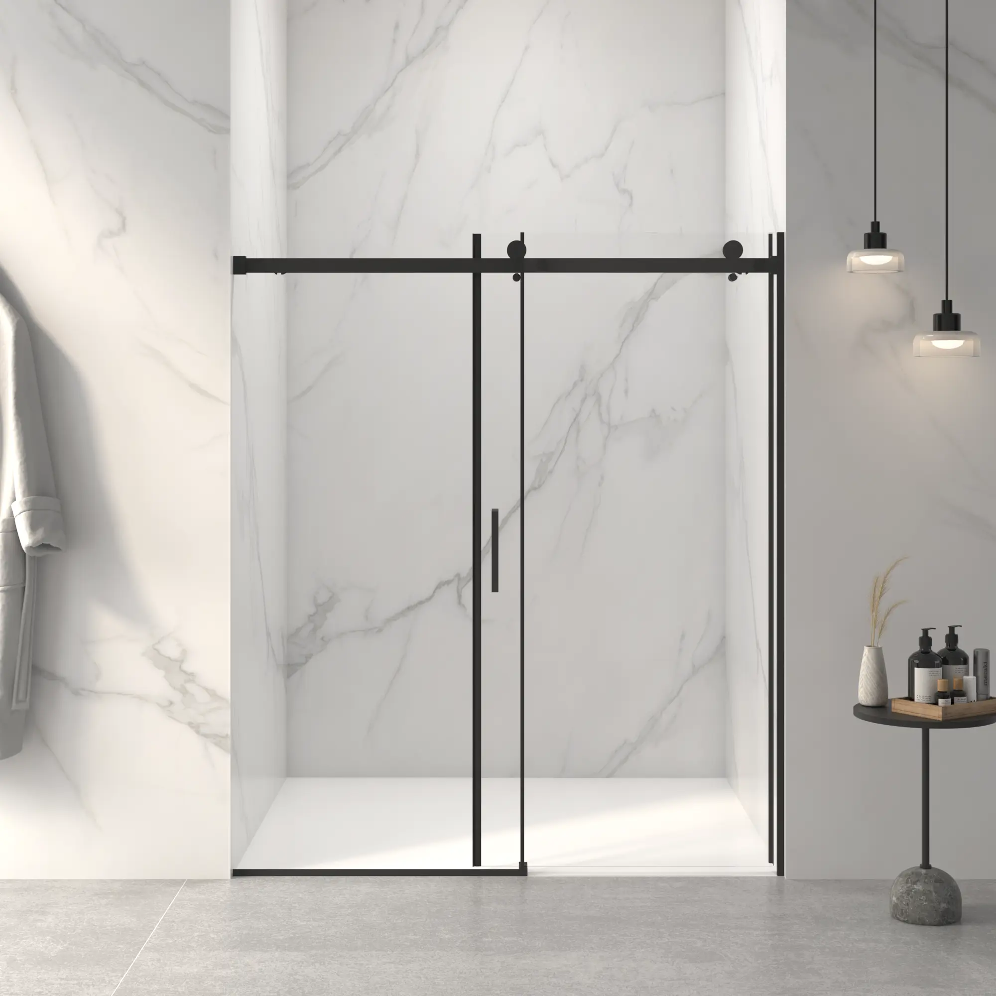 56"-60" W x 72" H Frameless Sliding Shower Door with Soft Closing Buffer | 5/16" (8mm) Thick SGCC Tempered Clear Glass, Double-Sided Easy Clean Coating | Brushed Nickel Finish | Adjustable Width Glass Shower Enclosure for Bathroom