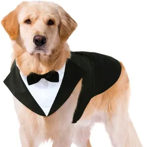 Kuoser Dog Tuxedo Dog Suit and Bandana Set, Dogs Tuxedo Wedding Party Suit, Dog Prince Wedding Bow Tie Shirt Formal Dog Wedding Attire for Large and Medium Dogs Golden Retriever Samo Bulldogs clothes