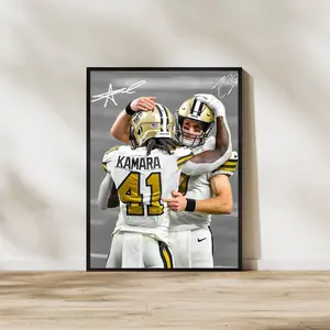 Drew Brees & Alvin Kamara Saints Art Print,  Wall Poster, Football Wall Decor Sports Fan Gift, for Sports Fans & Home Office Display, Poster Football Gifts - Unframed