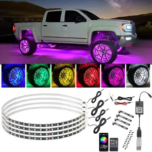 17‘’ RGB LED Wheel Ring Lights for Trucks, Cars & SUVs - App & Remote Controlled Multicolor Neon Rim Lights, IP67 Waterproof, Double-Sided Brightness, Easy Install, Enhance Night Visibility & Custom Vehicle Style