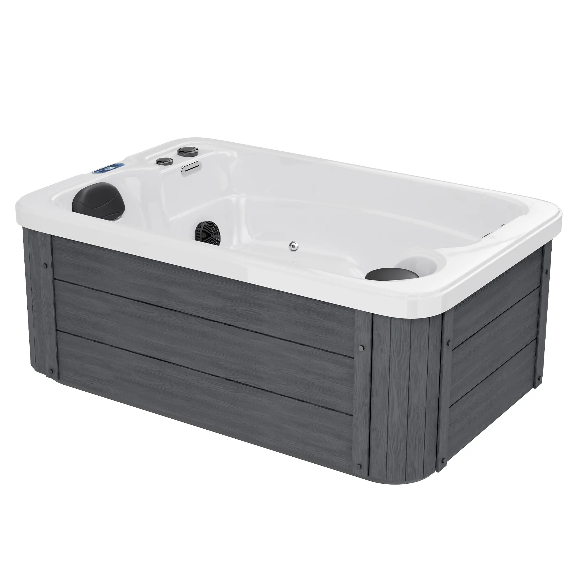 Amerlife Charcoal Gray Rectangle Outdoor Spa Hot Tub (2/3/4/5-Person Adult), 110V GFCI-Protected Plug & Play, 2HP Pump, Stainless Jets, 2 Filters, LED Lighting, Waterfall, Heat Retention Cover, for Home Hydrotherapy & After Workouts, Light Up Your Space
