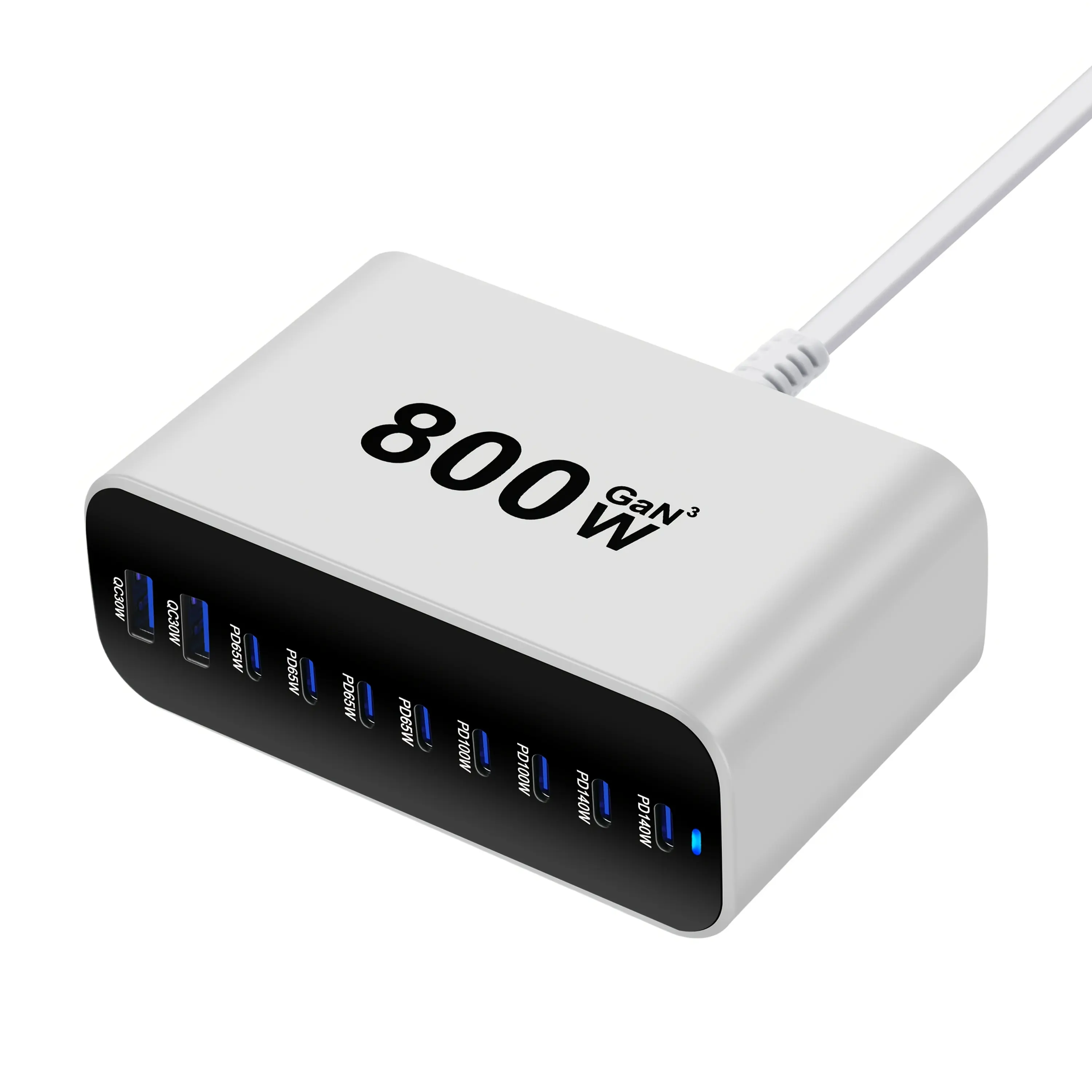800W USB-C Multiport Charger Station, 8-Port Fast Charging Powered USB-C Hub Adapter for Phones & Electronics