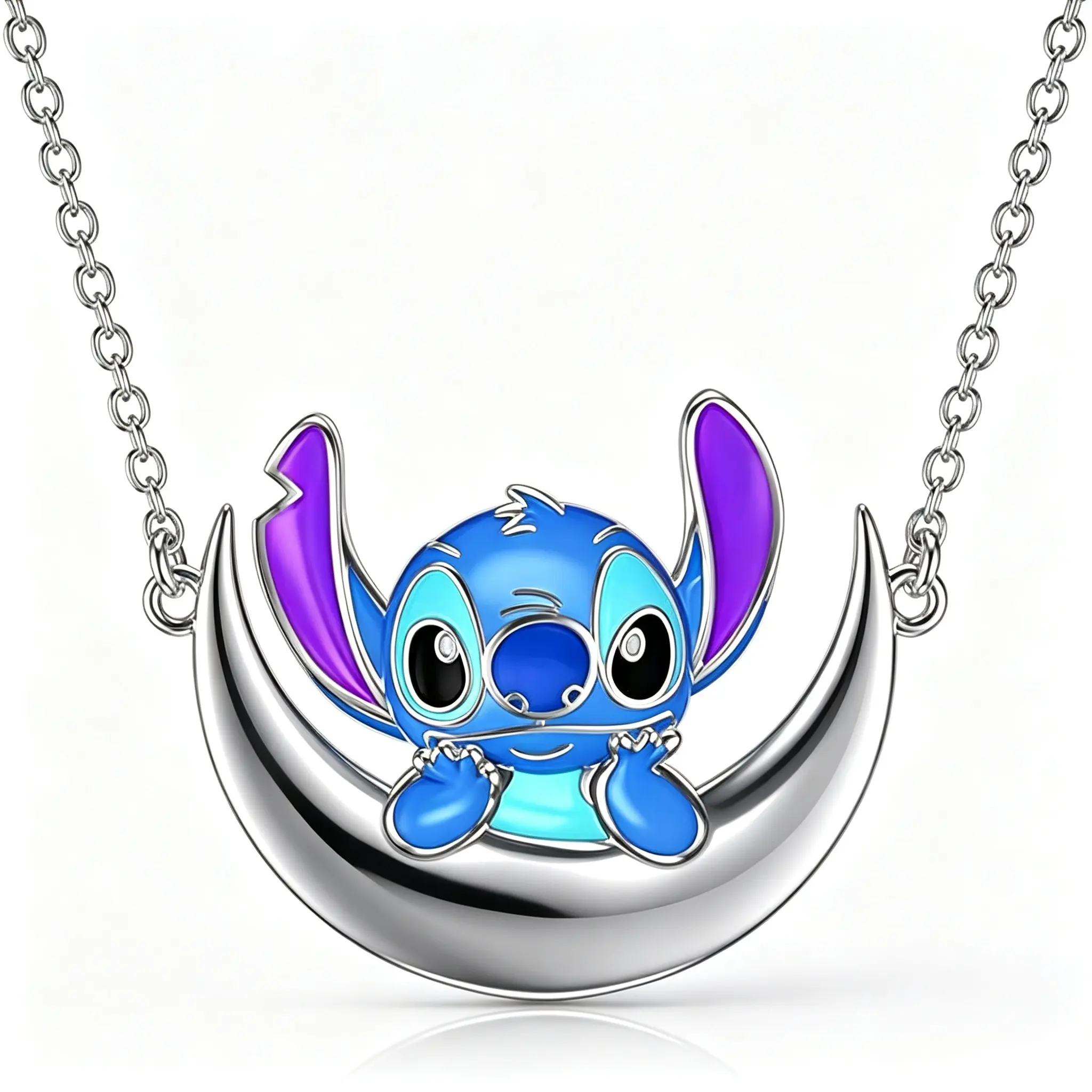 Disney Stitch Crescent Moon Necklace, Cute Cartoon Pendant, Dainty Jewelry Accessory For Disney Fans Everyday Wear