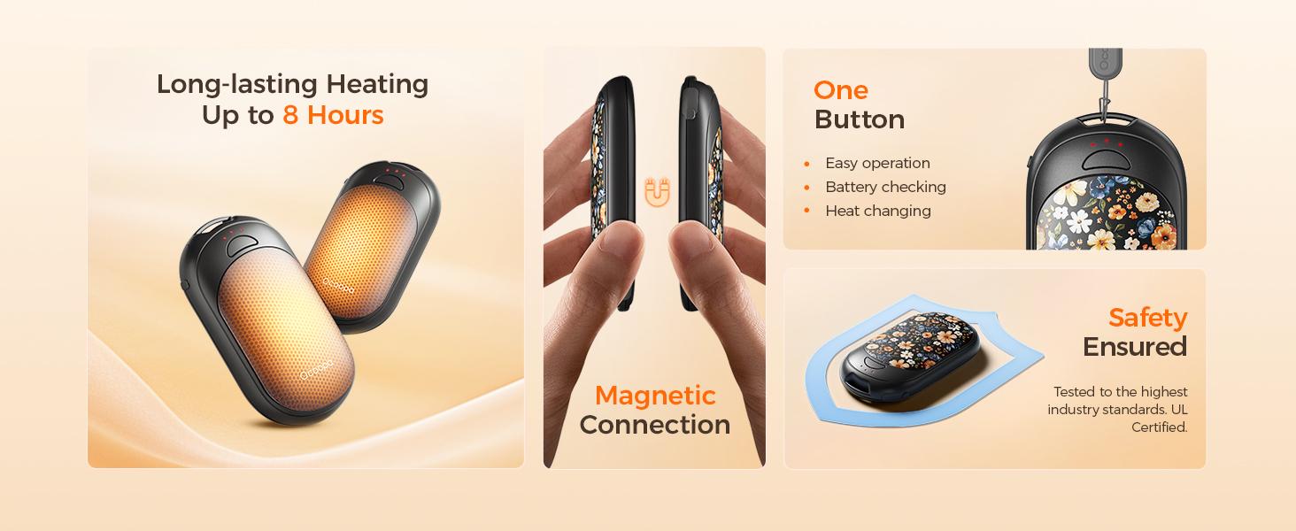 Ocoopa Hand Warmers Magnetic Rechargeable 12H Long Lasting Warmth Electric UL Certified 3 Settings Ultra Slim Pocket for Winter Outdoors Camping Hunting Perfect Gift Christmas Thanksgiving Day TikTokShopBlackFriday Adjustable Heating Temperature Light Spr