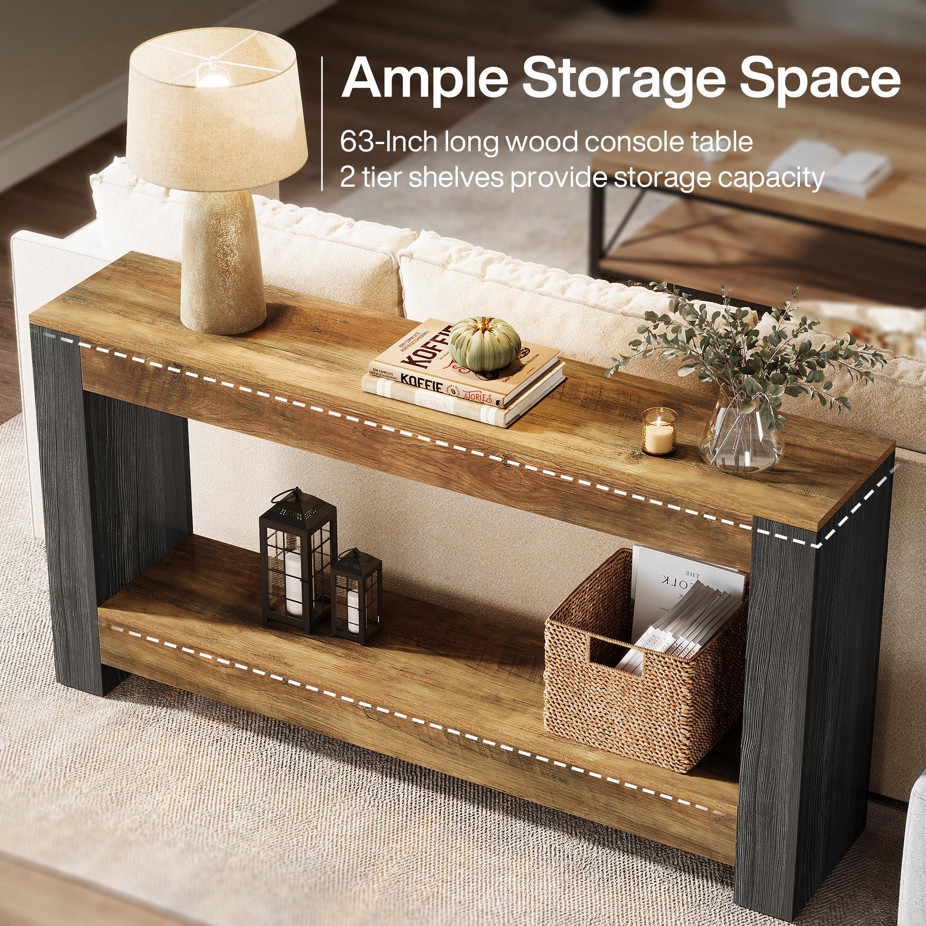 LITTLE TREE 63-Inch Long Console Table for Entryway, Farmhouse Wood Sofa Table Behind Couch for Living Room, Hallway, Entrance, Foyer entry