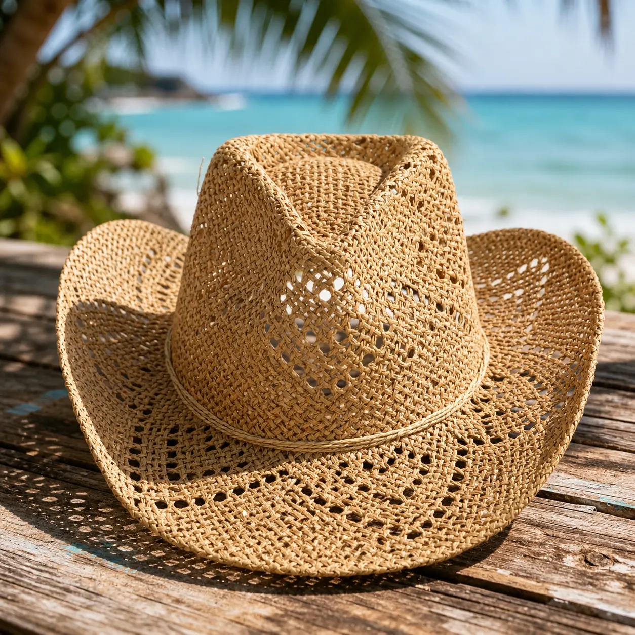 Women's Straw Cowboy Hat Hollow Out Breathable Wide Brim Western Cowgirl Sun Hat Summer Beach Vacation Festival Cap