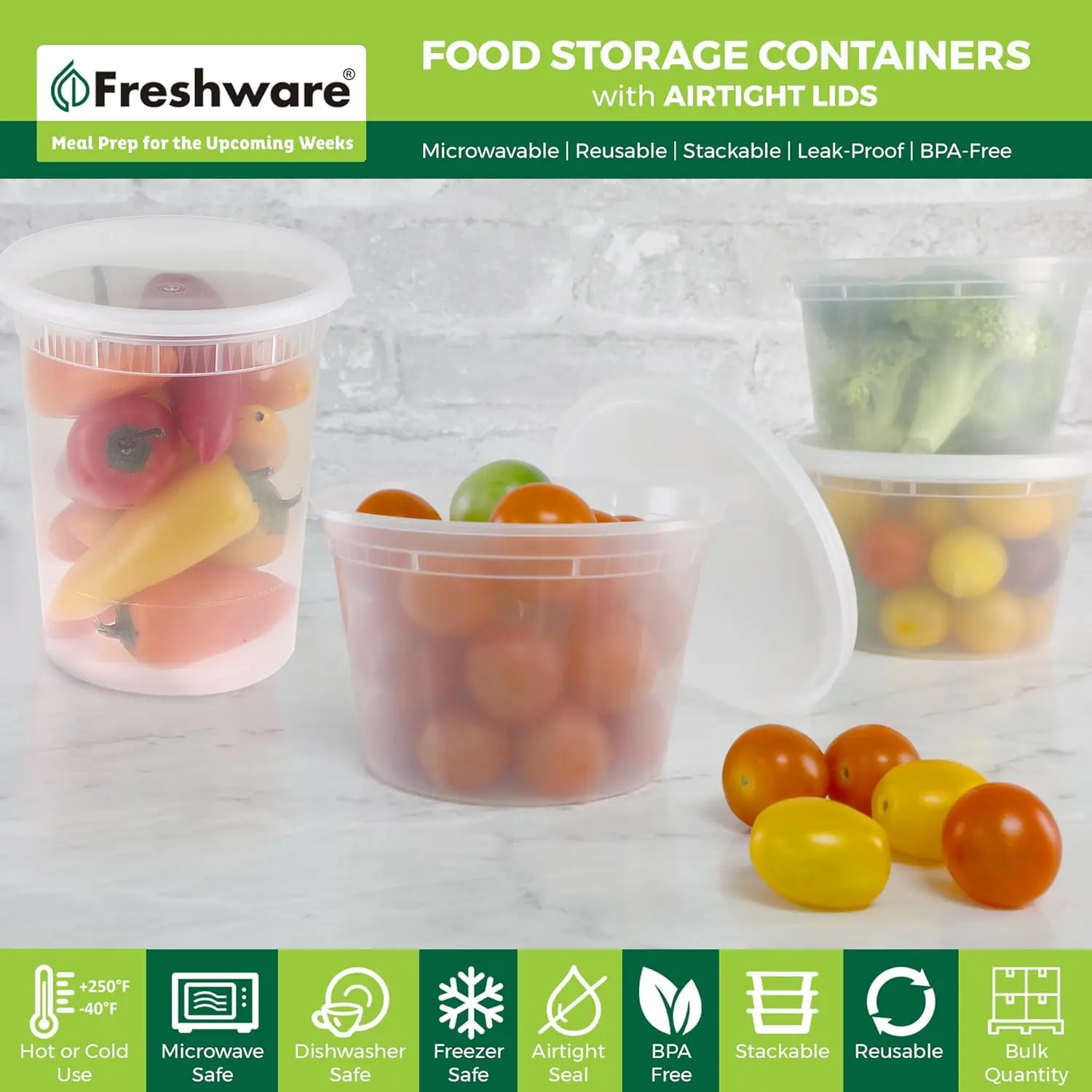 Freshware 48-Pack Plastic Deli Kitchen Food Storage Containers with Lids - 16 oz & 32 oz Airtight Microwave Safe Plastic Containers for Food Prep, Leakproof, BPA-Free, Freezer-Safe, Stackable, Reusable Kitchenware
