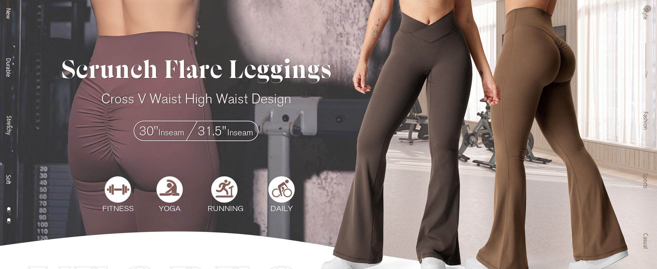 YEOREO Flare Scrunch Leggings for Women V Cross Waist Bootcut Yoga Pants Snatched Waist Booty Lifting Fitness Leggings