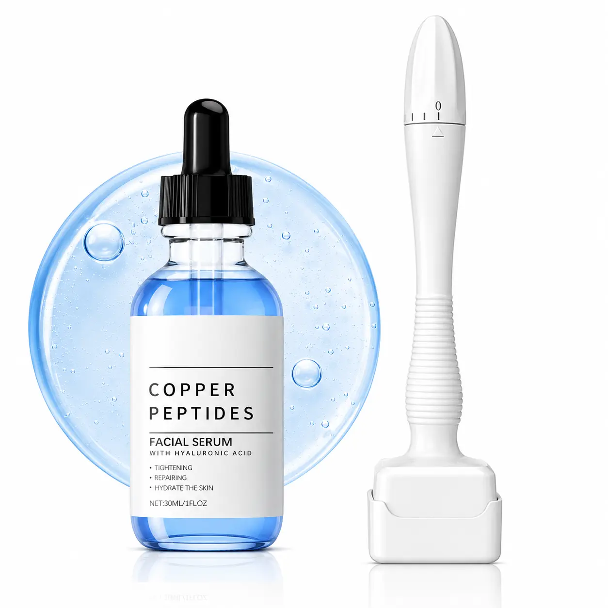 Microneedle Stamp Kit with Storage Cover & GHK-Cu Copper Peptide Serum - Daily Cosmetic Treatment for Sensitive Skin, Pairs with Cream, Gentle, Mild, Pigmentation, Moisturizing, Skin Repair, Face Care Products