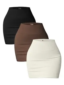 TCVC Stretchy Tummy Control High Waist Skirt – Multicolor Ribbed Bodycon Mini Skirt for Work & Casual, Perfect for Spring & Summer