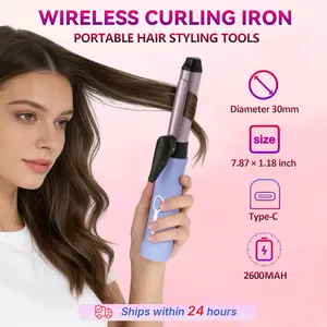 Valentine's Deal-7.87” Mini Cordless Curling Iron,Daily Daily Hair Styling Tools,30s Fast Heat Travel-Friendly Portable Double Ceramic Glaze Hair Care Coating USB-C Rechargeable,Portable Electric Beach Wave Curler