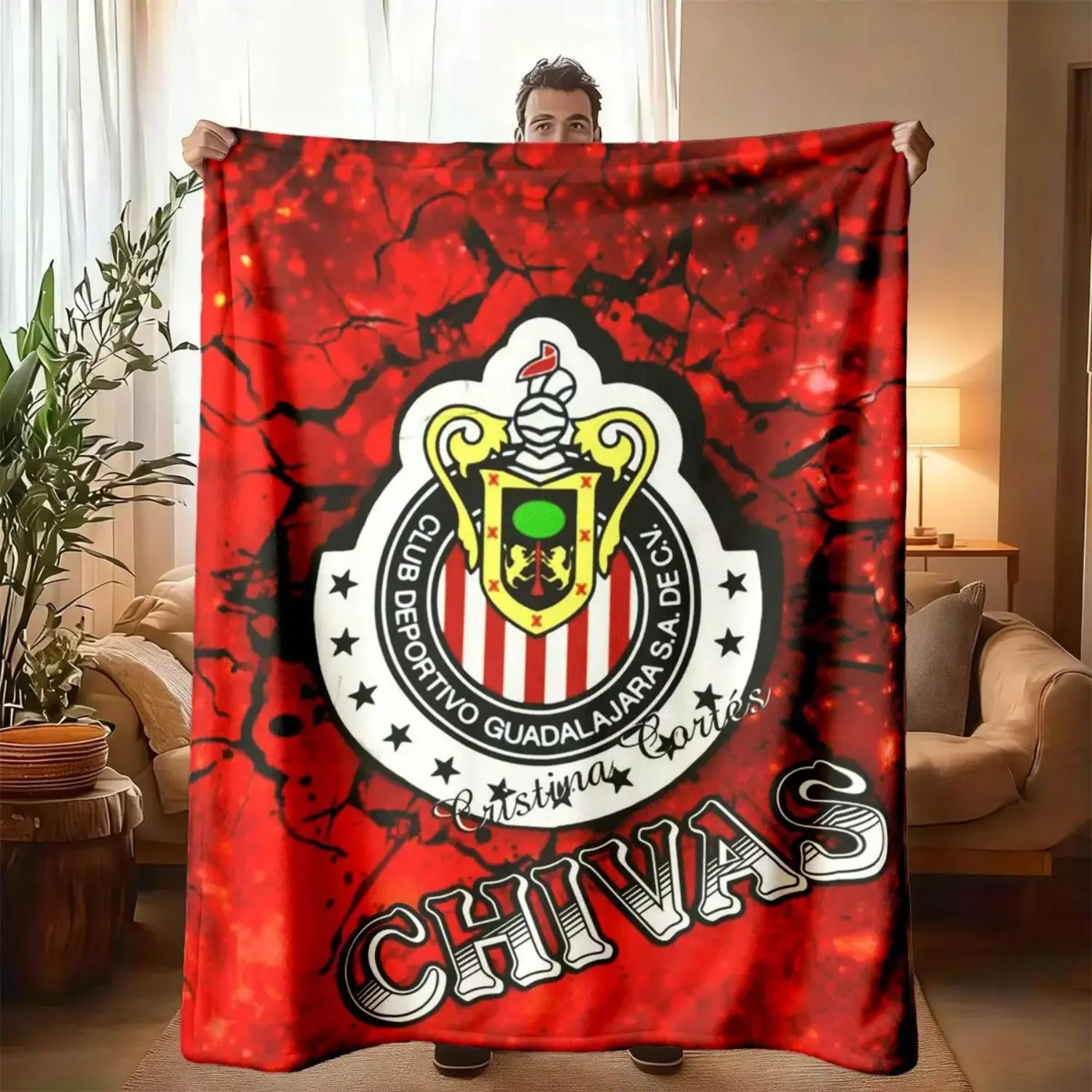Guadalajara Chivas Team Logo Flannel, Lightweight Cozy Blanket, Large Soft Lightweight Warm, Perfect for Bed Sofa Office Camping Travel, Spring Gift summerwins
