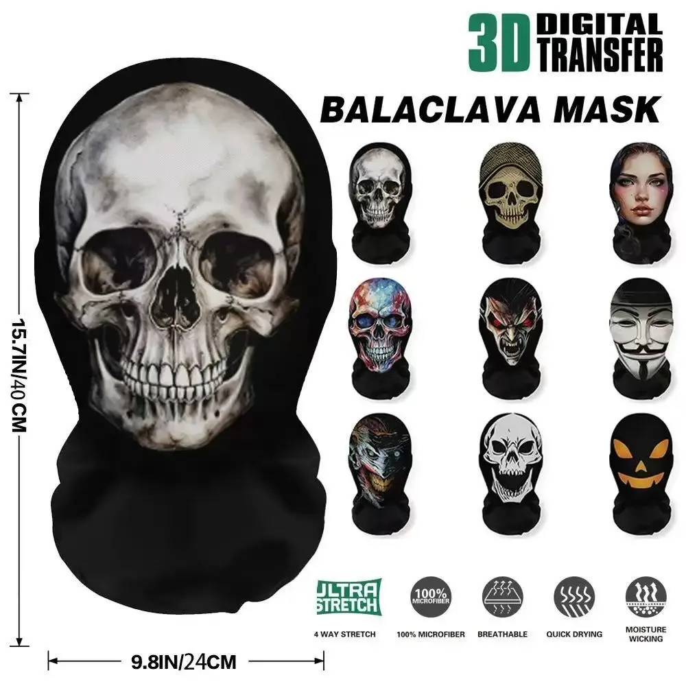 Breathable Fabric Halloween Skull Mask, Costume Mask, Lightweight Cloth Skeleton Full Headgear, Creepy Elastic Horror Hood Mask for Adults Cosplay Prank Party
