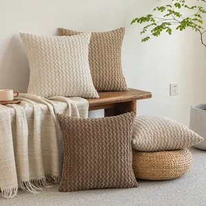 Neutral Popcorn Textured Throw Pillow Covers Set of 4 Boho Square Decorative Pillow Cases for Couch Bed Sofa Soft Plush Farmhouse Pillow Covers for Bedroom Living Room Aesthetic Home Decor