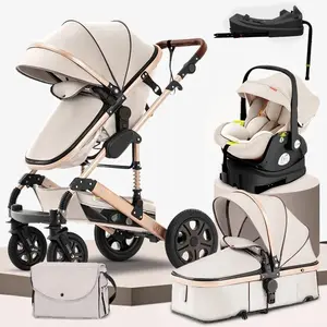 3 in 1 Baby Stroller Travel System with  Base Foldable Newborn Pram Reversible Handle Stroller for 0-3 Years Old