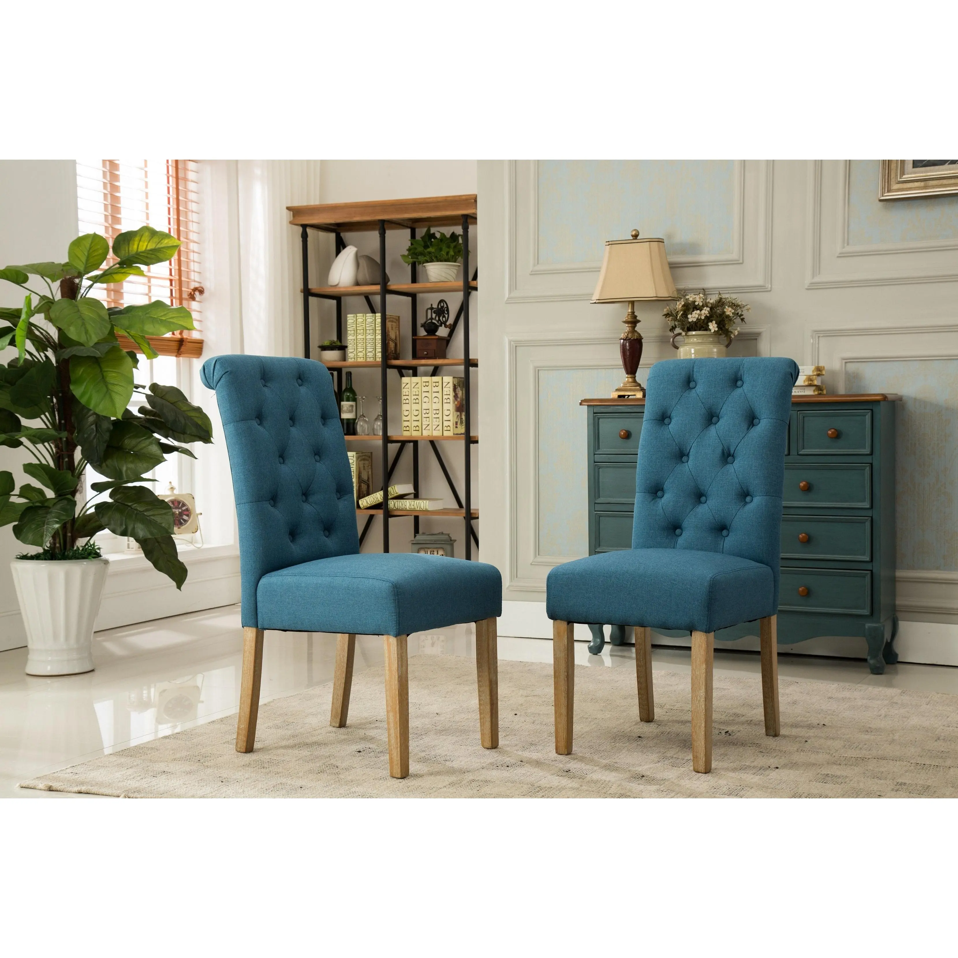 Habit Blue Solid Wood Tufted Parsons Dining Chair ,Set of 2 Habit Blue Solid Wood Tufted Parsons Dining Chair ,Set of 2