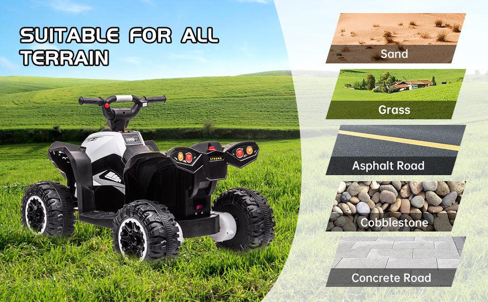 【GARVEE】12V Quad ATV 4 Wheeler with Music and LED Lights, available in White, Red, Pink, Yellow, Black, and Blue, designed for young riders with fun features and vibrant color options 【GARVEE】12V Quad ATV 4 Wheeler with Music and LED Lights, available in White, Red, Pink, Yellow, Black, and Blue, designed for young riders with fun features and vibrant color options