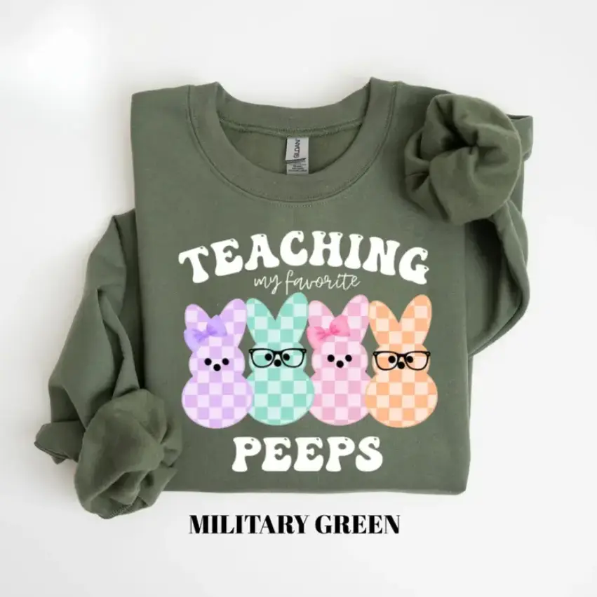 Teaching My Favorite Peeps Crewneck Sweatshirt, Teacher Easter Gildan Sweatshirt, Cute Bunny School Top, Happy Easter Outfit, Teacher Gift for Spring