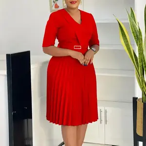 two-piece set woman Church  Women Elegant V Neck Half Sleeves Pleated A-Line  Female Classy Modest African Fashion Gowns long formal party dress