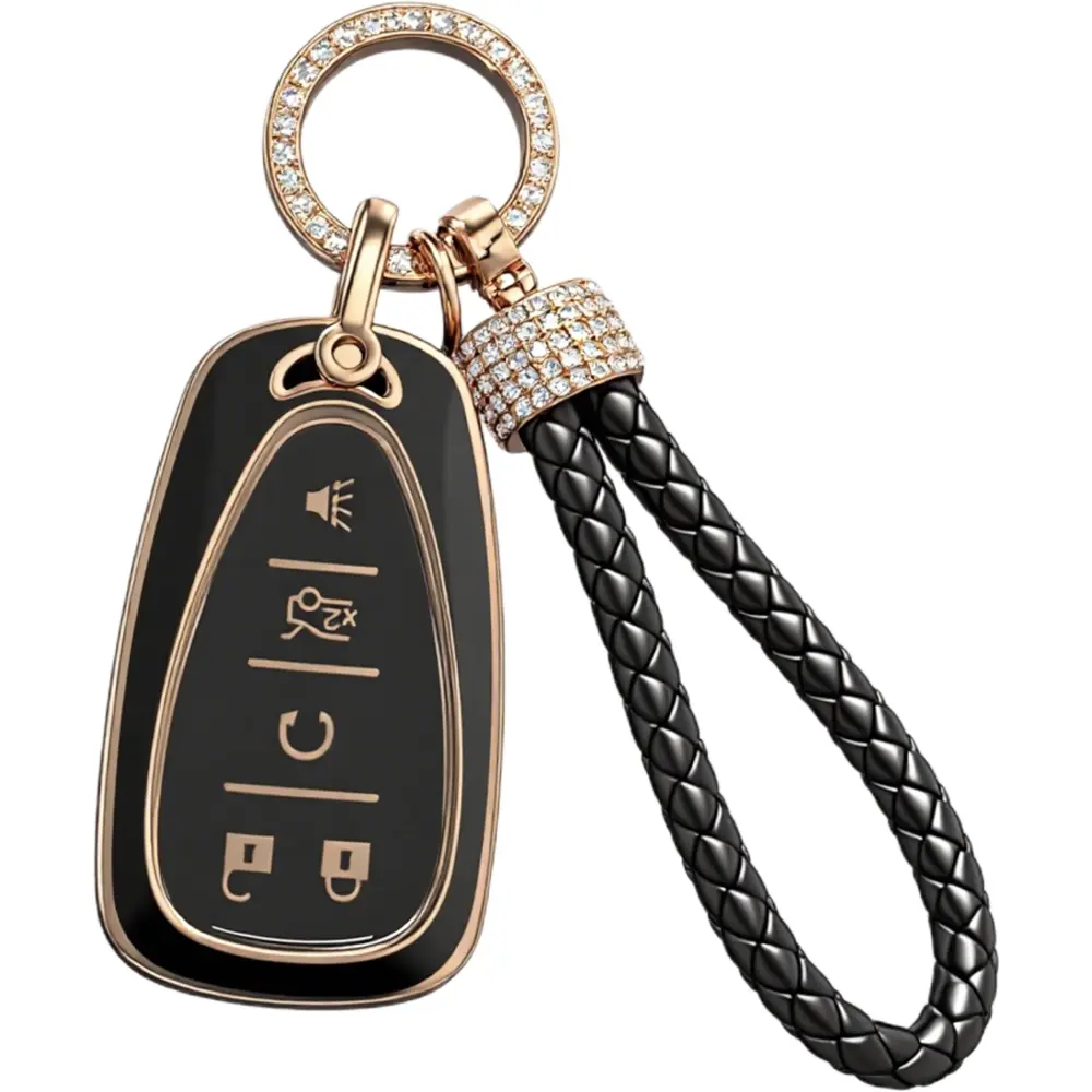 TPU Car Key Protector & Fob Keychain - Black, White Chevrolet Accessory for Malibu, Camaro, Trax, Traverse, Trailblazer, Sonic, Cruze, Blazer, Volt, Equinox, Spark